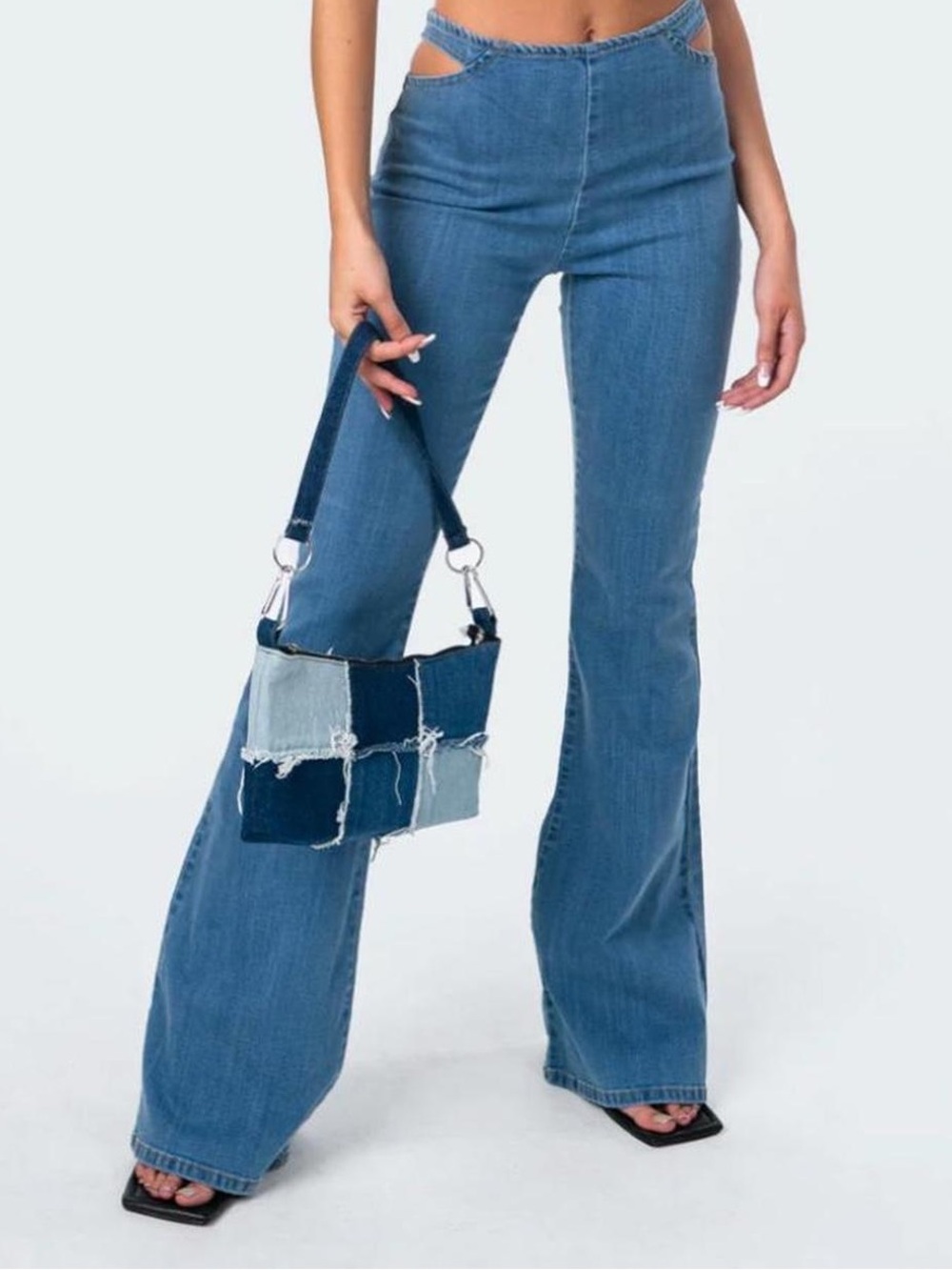 Edikted Blue Denim Ruffle Crop Top - Picture 3 of 3